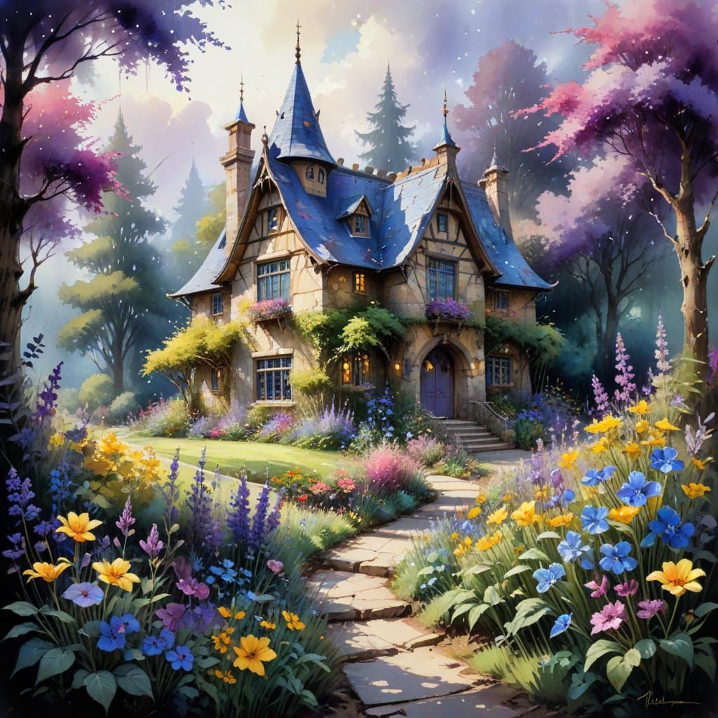Enchanting Watercolour Cottage Amidst Lush Gardens