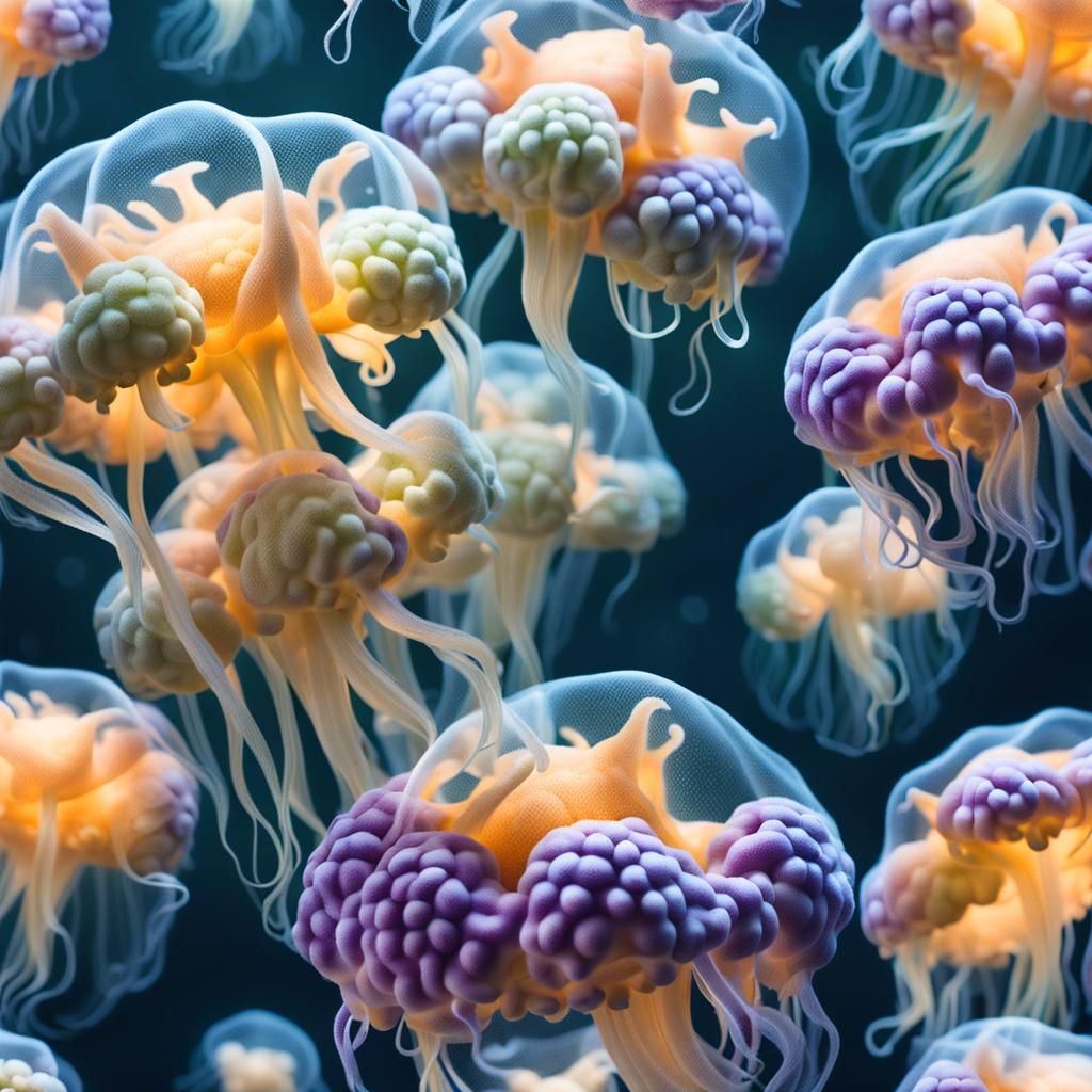 Cauliflower Jellyfish Swarm in Macro Detail