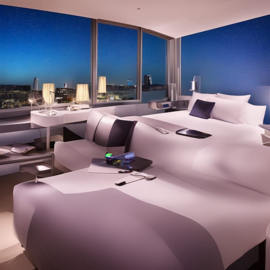 Futuristic Hotel Room with Night Sky View