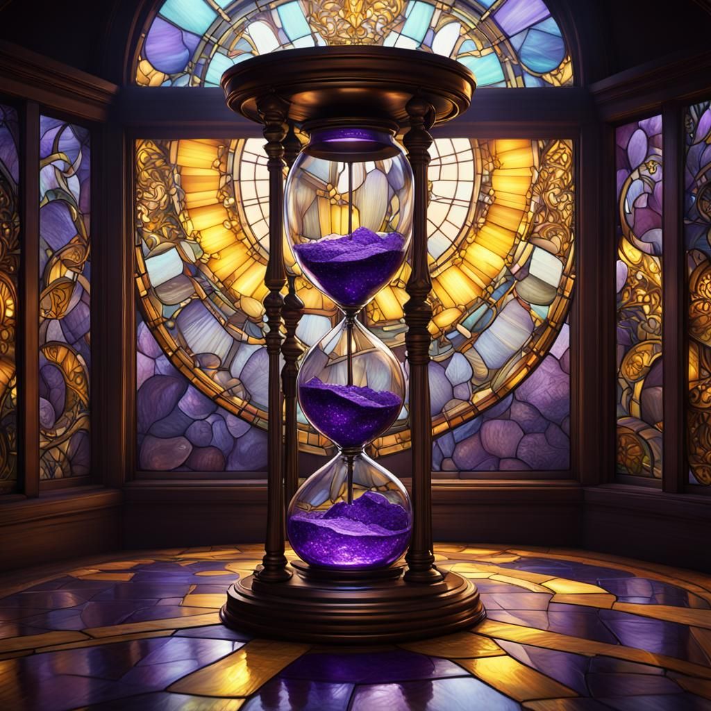 Hourglass in Tiffany Glass Style, Dark Fantasy Art