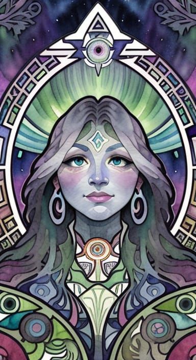 Aurora Borealis Goddess in Enchanted Forest, in the Style of...