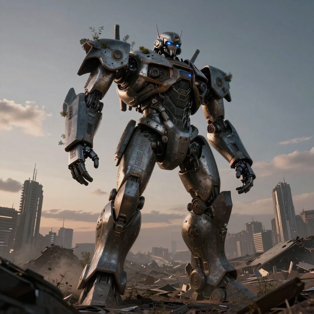 Colossal Robot in Post-Apocalyptic Wasteland