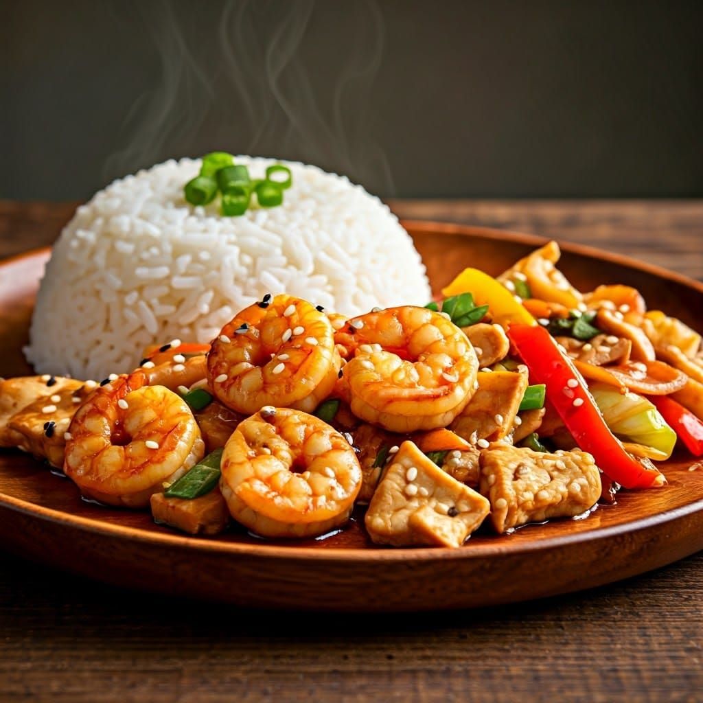 Appetizing Shrimp, Chicken, and Tofu Food Photography