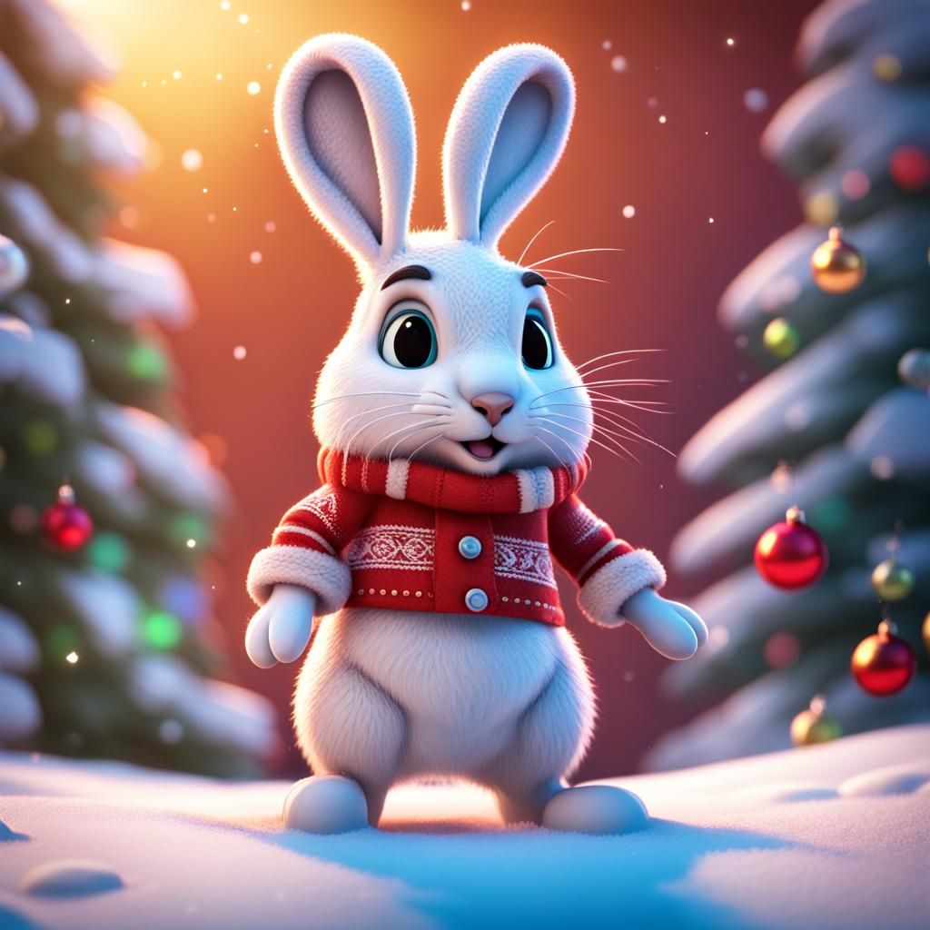 Snowshoe Hare in Christmas Clothing: Pixar-Style 3D Art