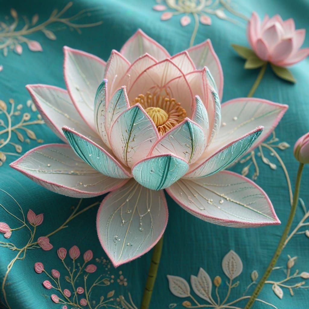 Delicate Fabric Lotus Flower in Soft Pastel Colors