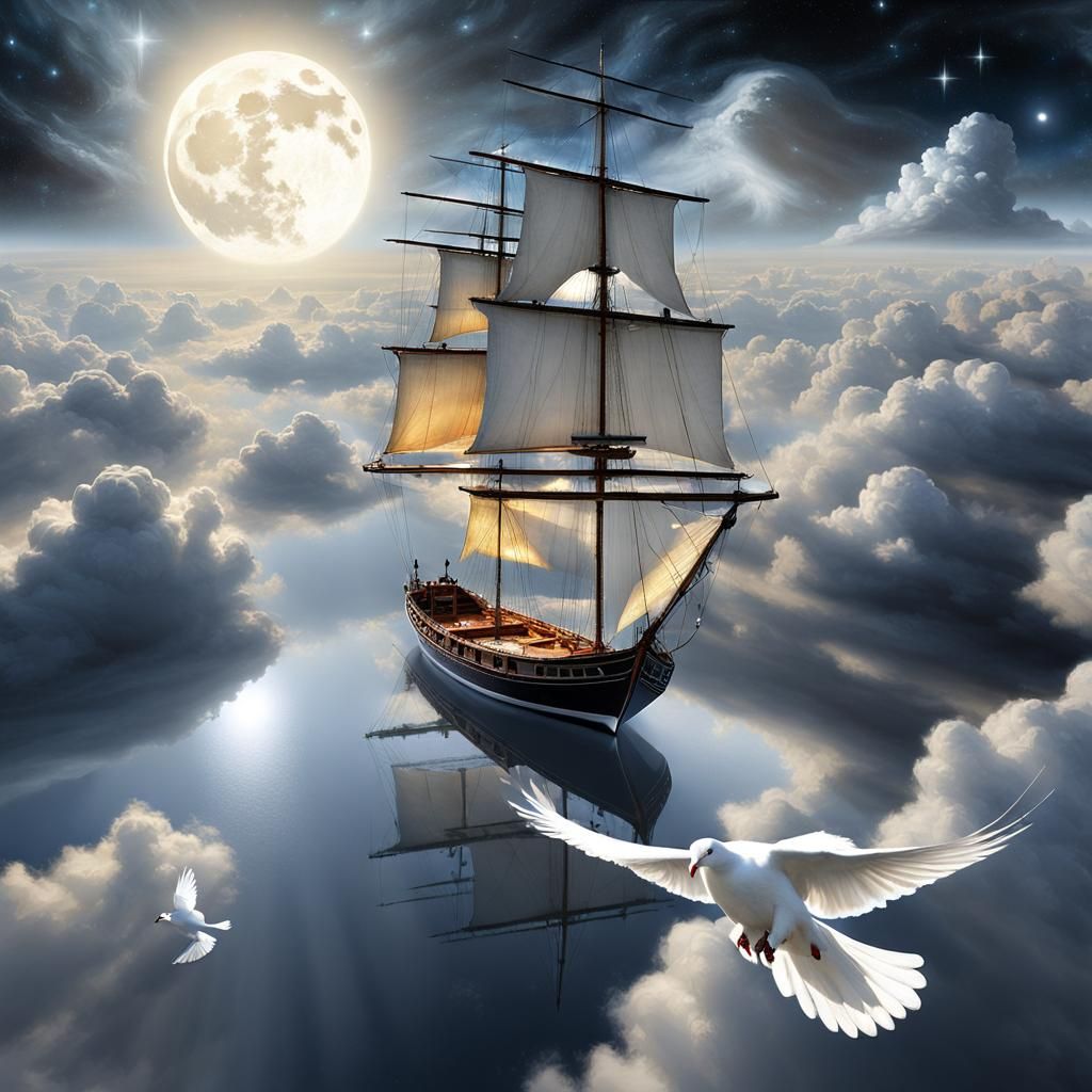 Surreal Sailing Dinghy with Dove, Concept Art