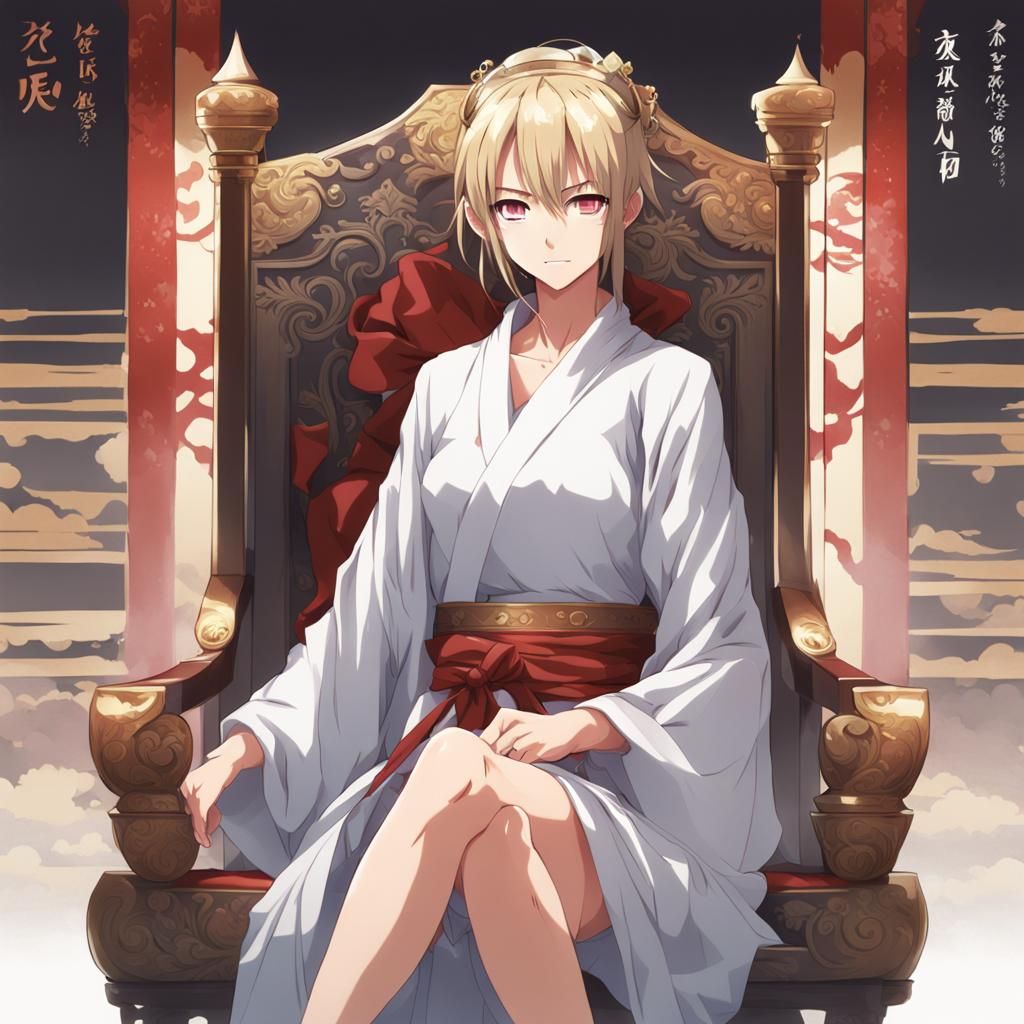 Anime Queen in Short Robe Sitting Down