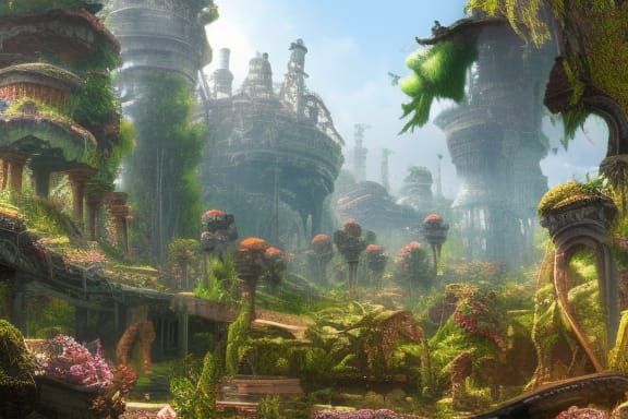 Fairy Castle Throne Room Ruins in Anime Style