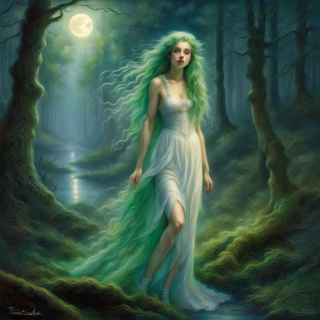 Ethereal Undine in Moonlit Forest