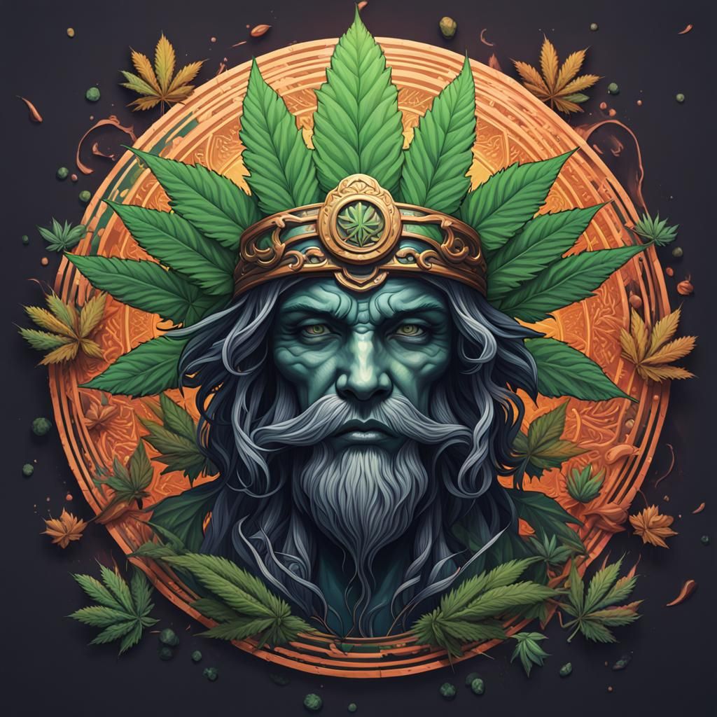 Detailed Cannabis Logo Portrait in Splash Art Style