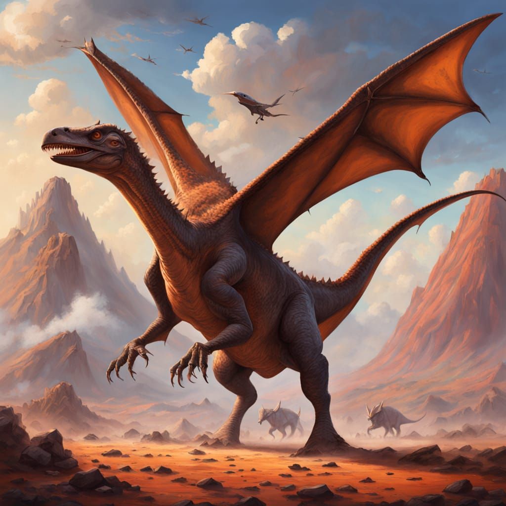 Pterodactyl Soaring Above Volcanic Landscape