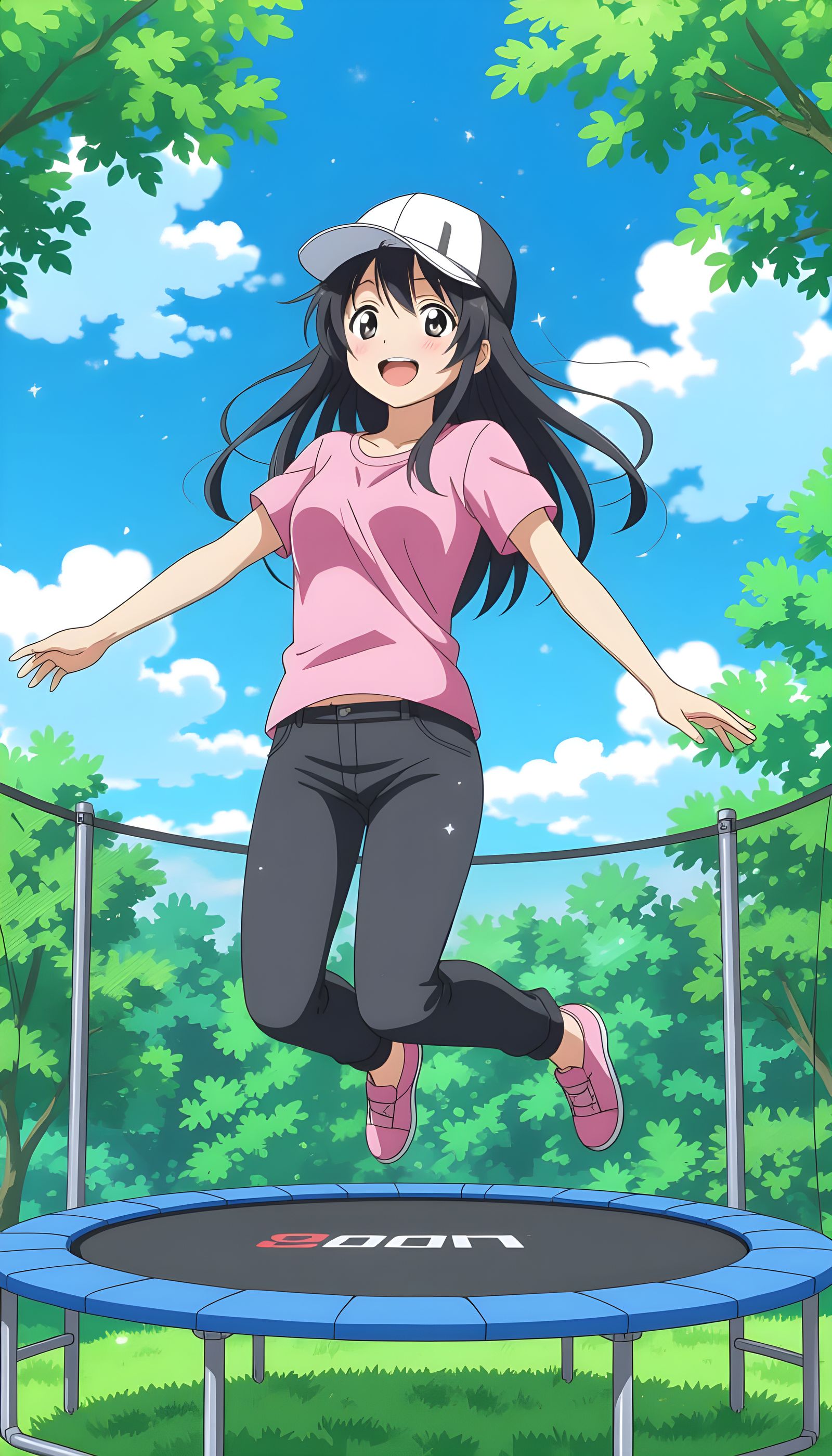 Anime Girl Jumping on Bed in Happy Mood