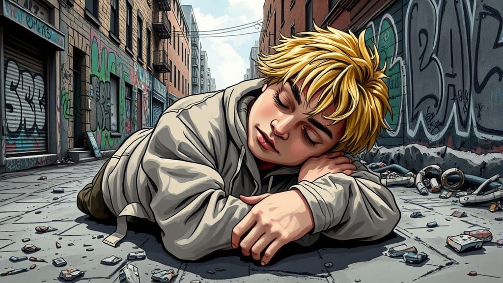 Urban Outcast in Hyperdetailed Caricature