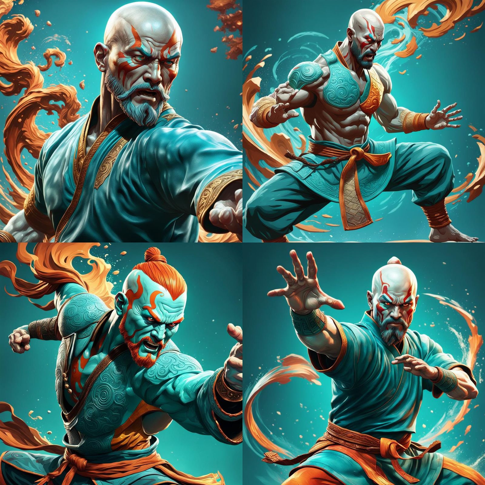Kratos, doing Tai Chi movements