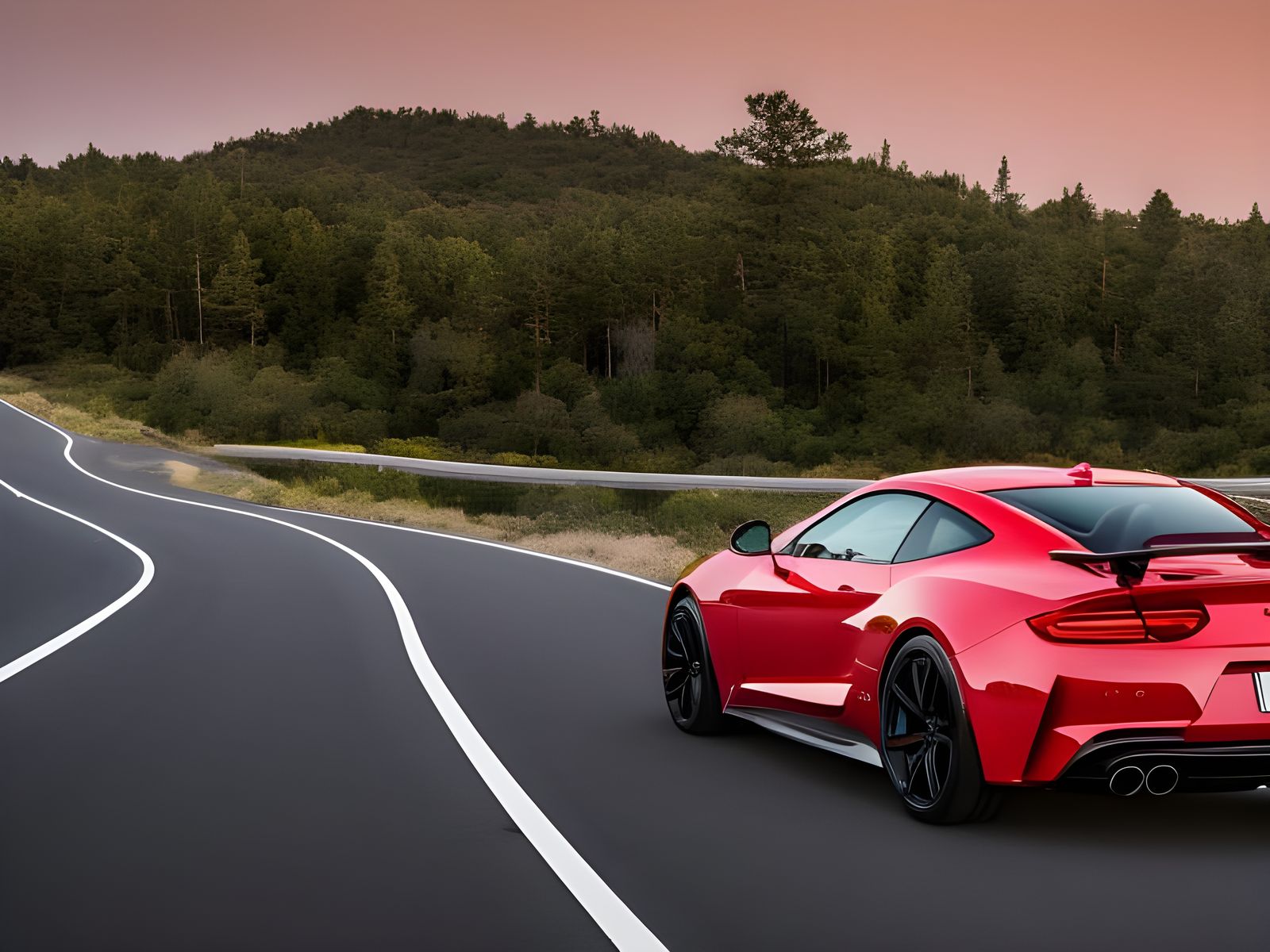 Red Sports Car with Robot: Digital Art Masterpiece