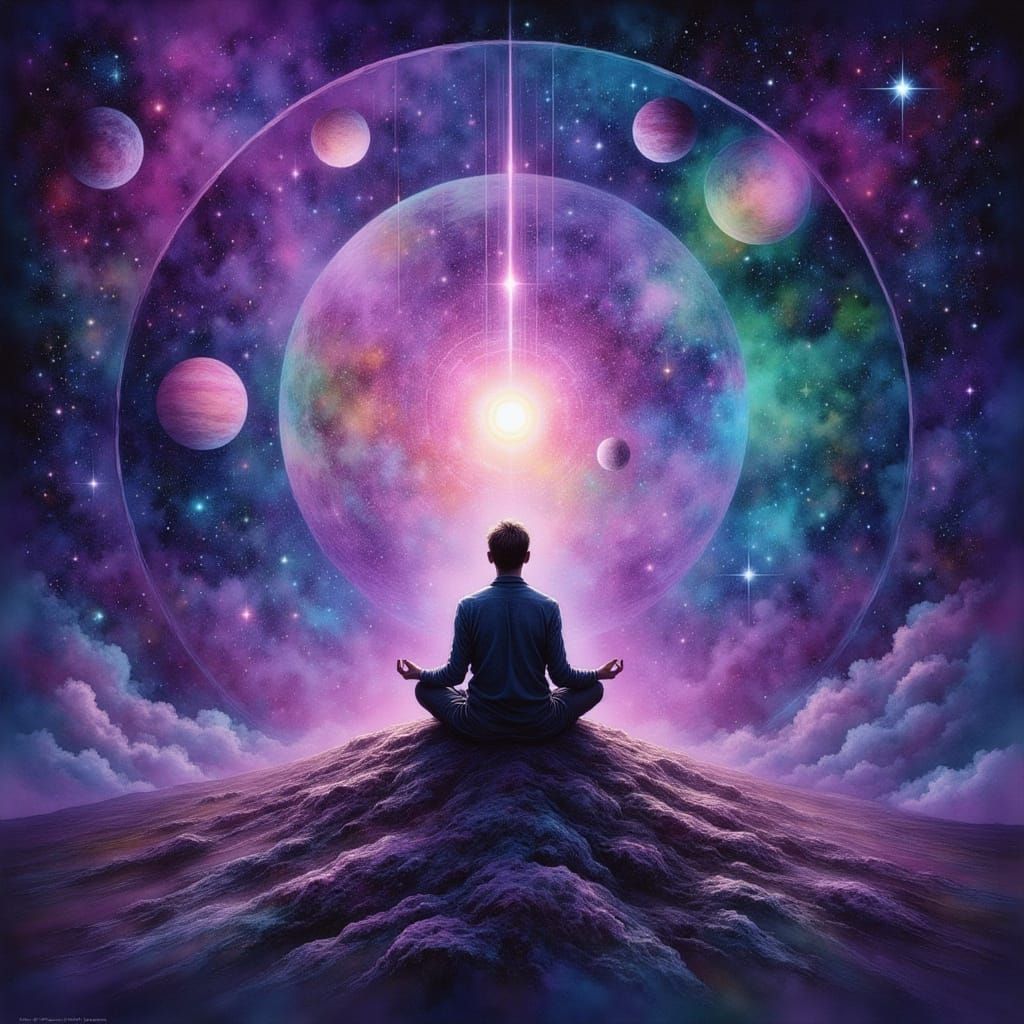 Cosmic Meditation on Glowing Planet