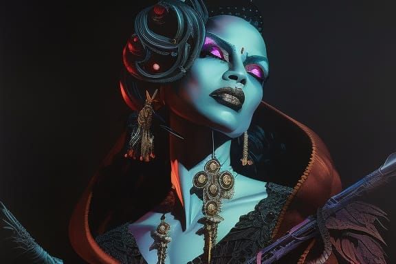 Evil Voodoo Witch in Fluid Ink Style