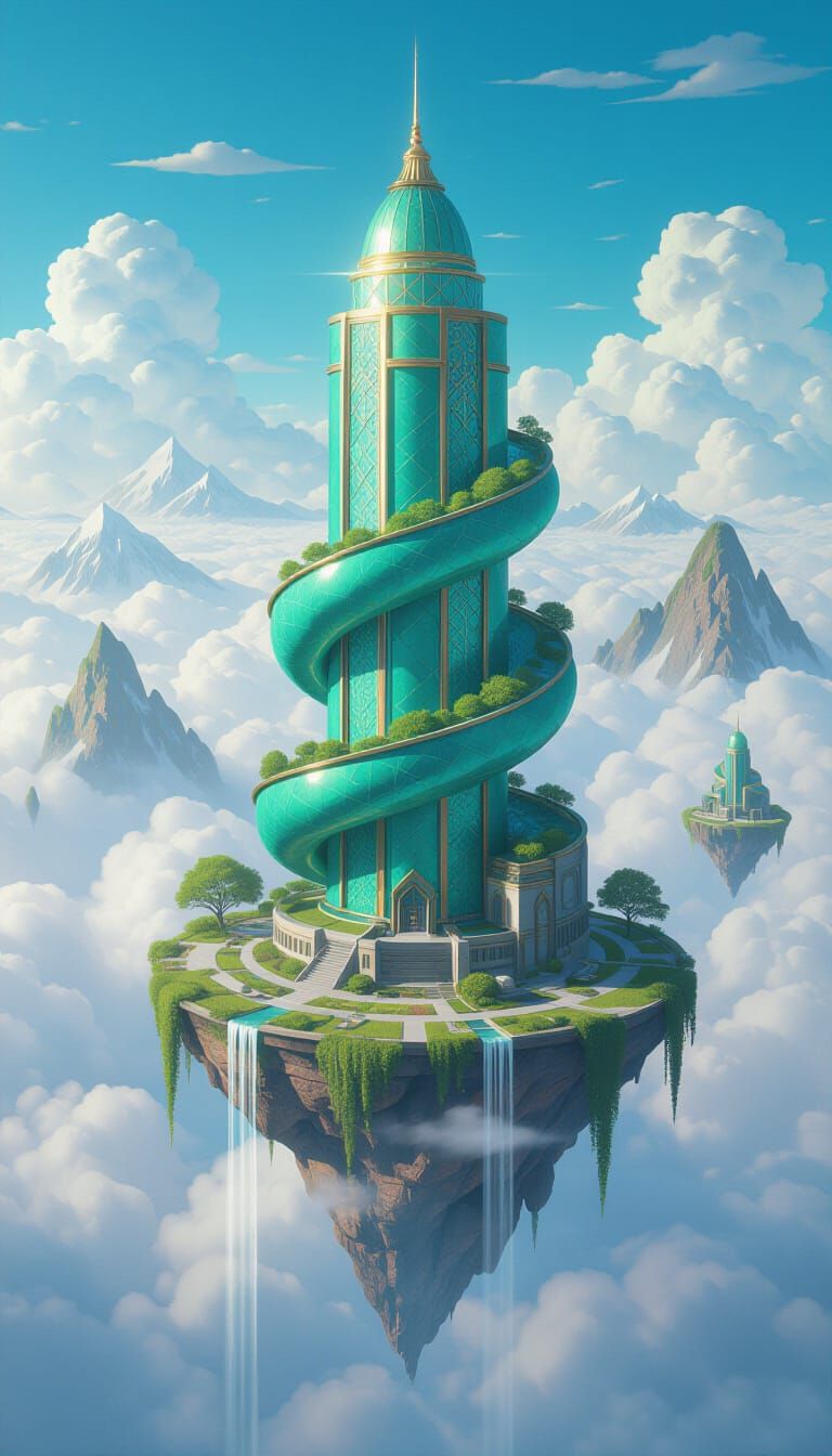 Majestic Jade Skyscraper Palace in Science-Fantasy Style