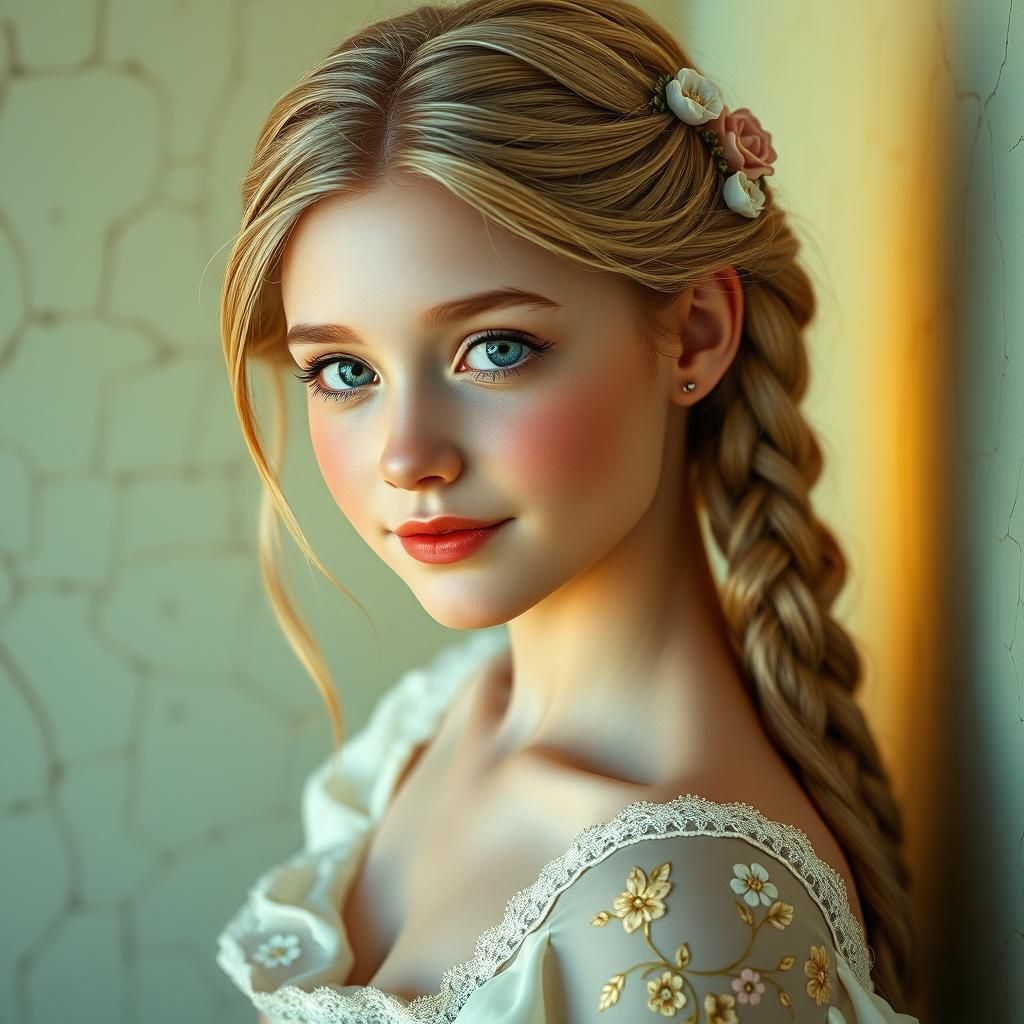 3D Render of a Serene Maiden in Pre-Raphaelite Style
