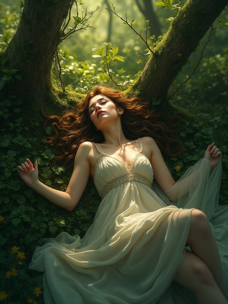 Woman Embraced by Nature: Hyperdetailed Portrait