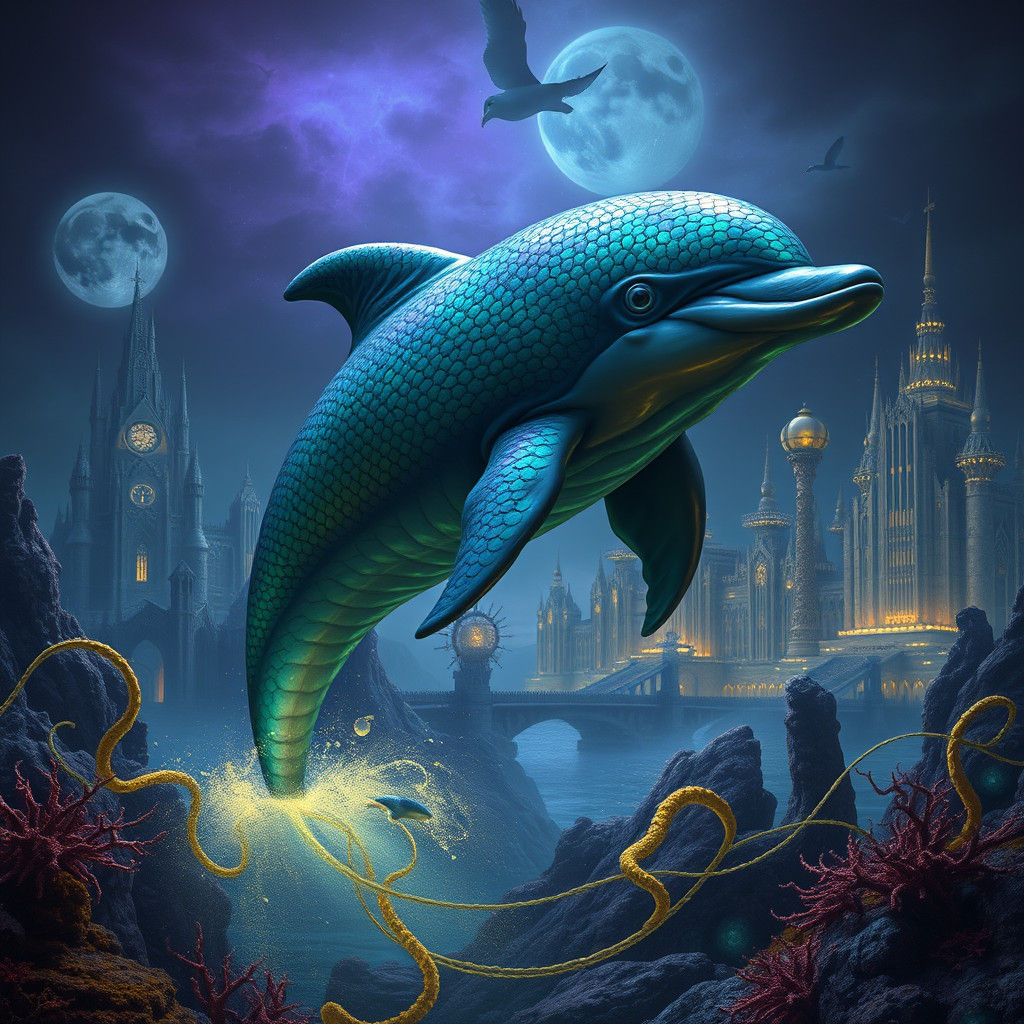 Eldritch Dolphin Emerges from Mystical Ocean