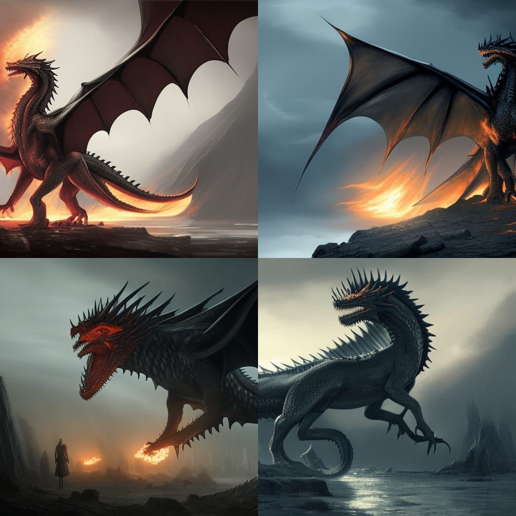 Daenerys on Dragon in Burning World: Dark Fantasy Art