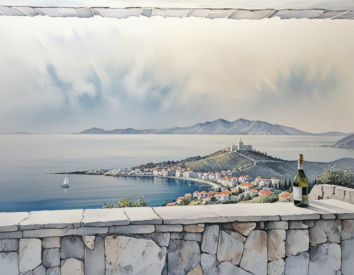 Croatian Adriatic Sea: Vivid Oil Painting with Intense Color...