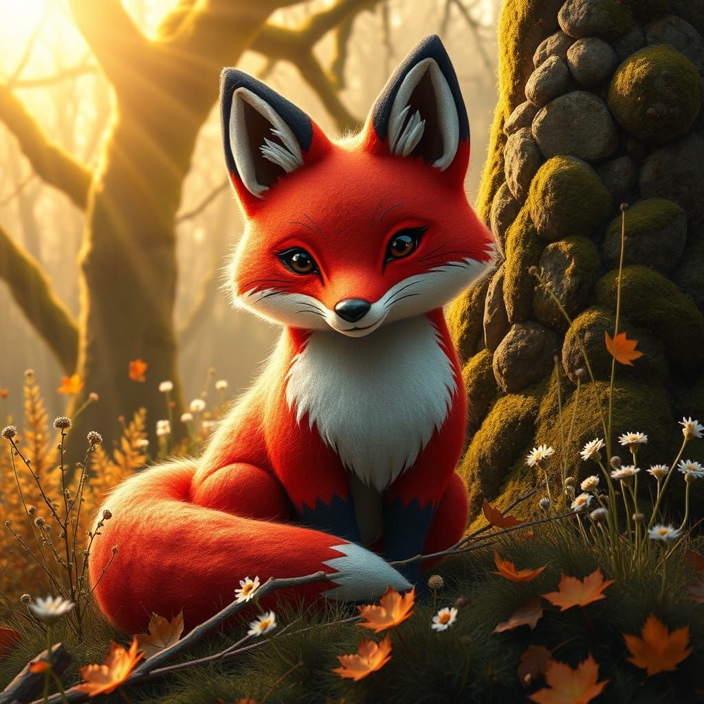 Majestic Felt Fox in Twilight Forest