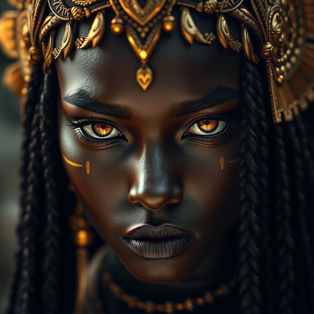 Hyper-Realistic Portrait of a Dark-Skinned Tribal Goddess