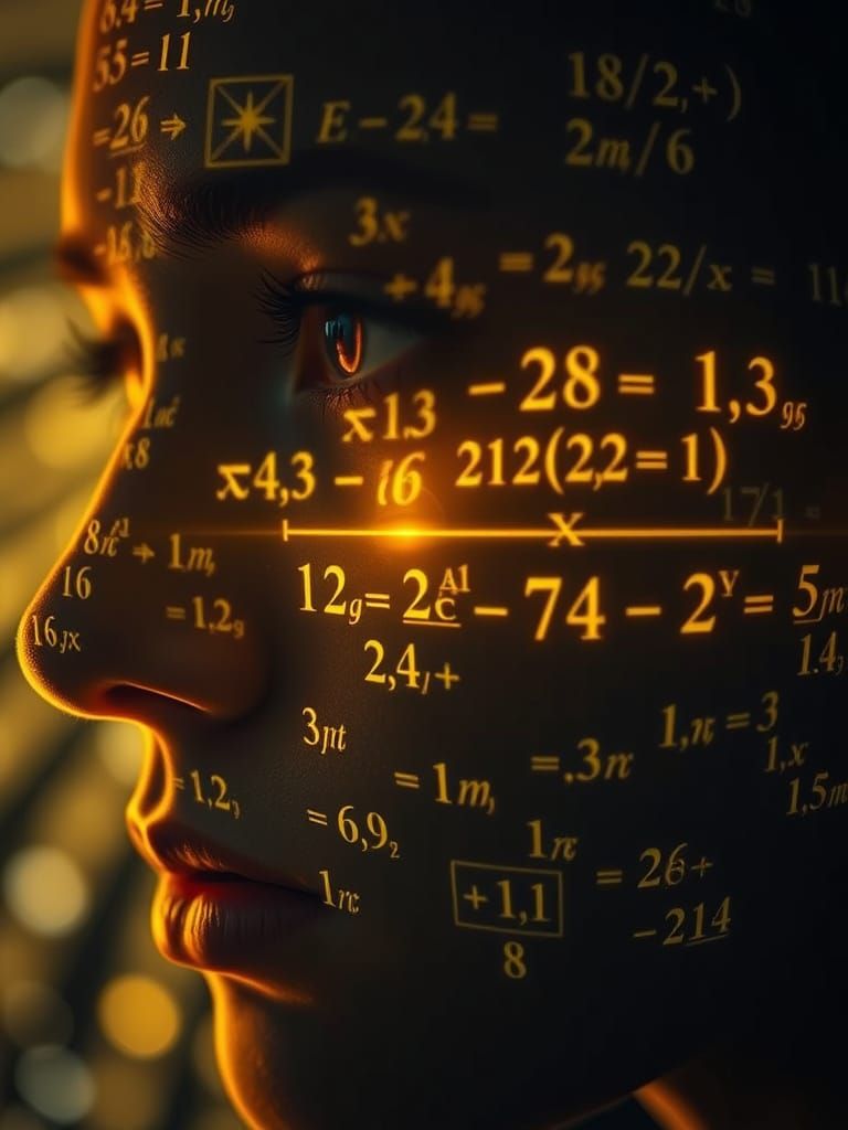 Neon Human Form with Intricate Holographic Equations