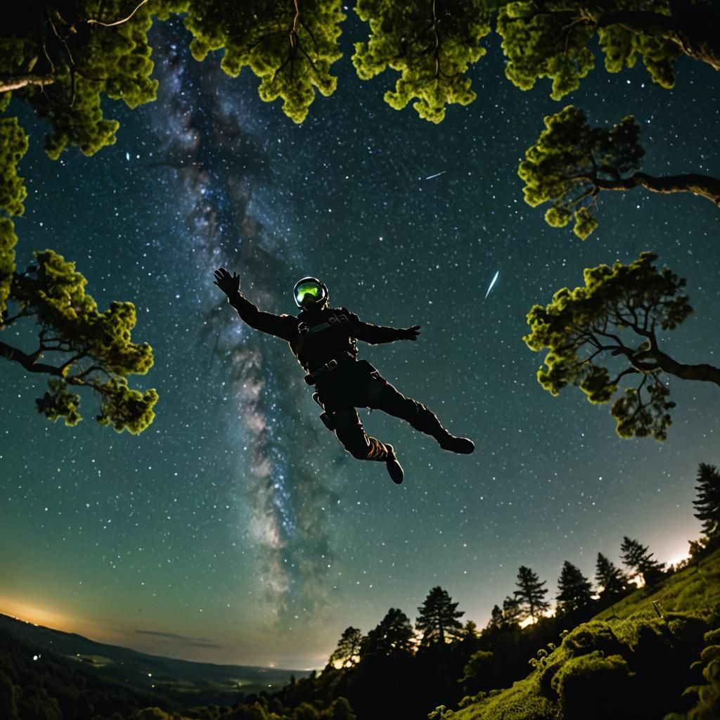 Night Skydiver Gazing at Starry Sky