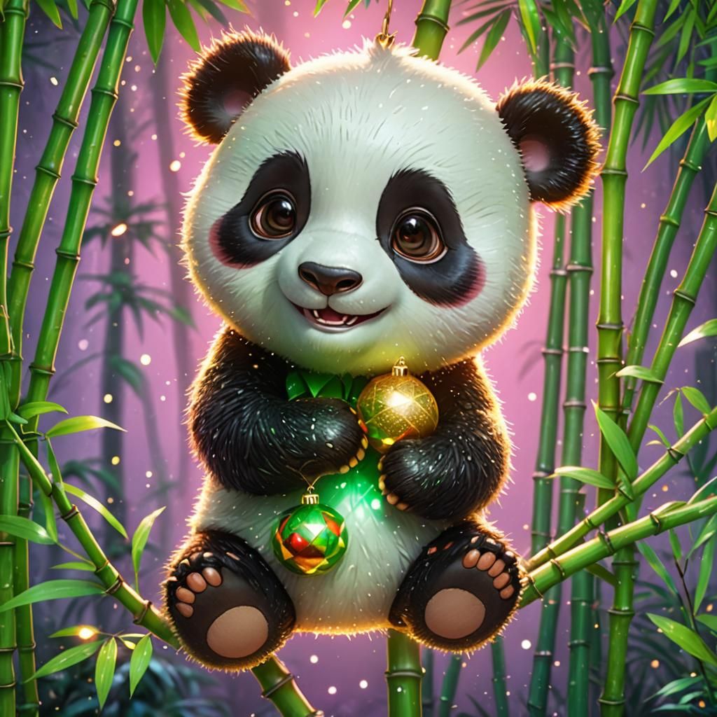 Happy Christmas Panda in Chibi Style