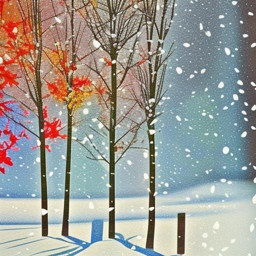First Winter Snowfall Oil Painting