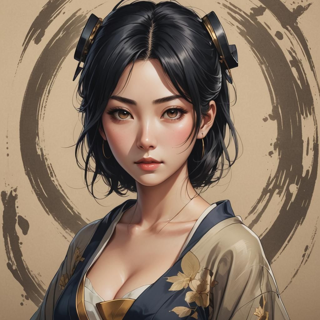 Anime Style Portrait of a Beautiful Japanese Woman