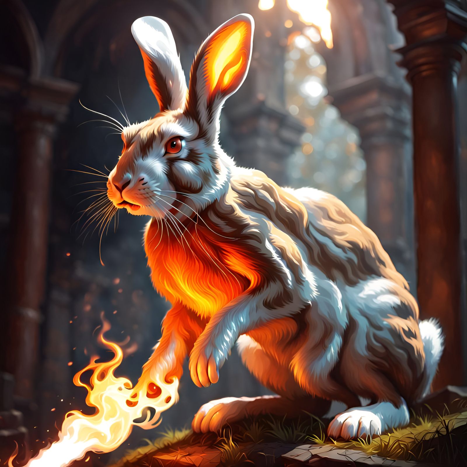 Fire-Breathing Rabbit in a Detailed Fantasy Painting