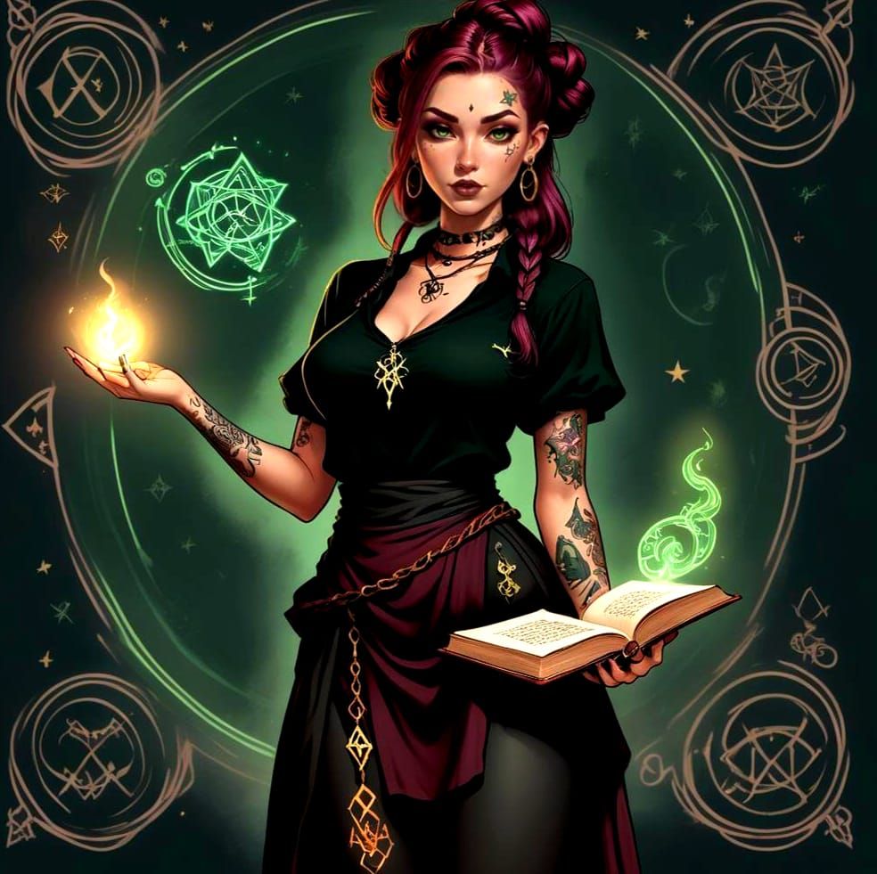 Sassy Witch with Magic Book Illustration