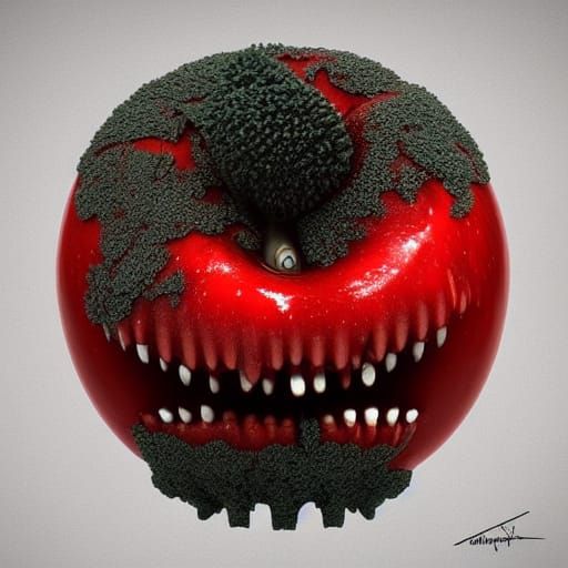 Biopunk Apple Creature in Gothic Horror Style