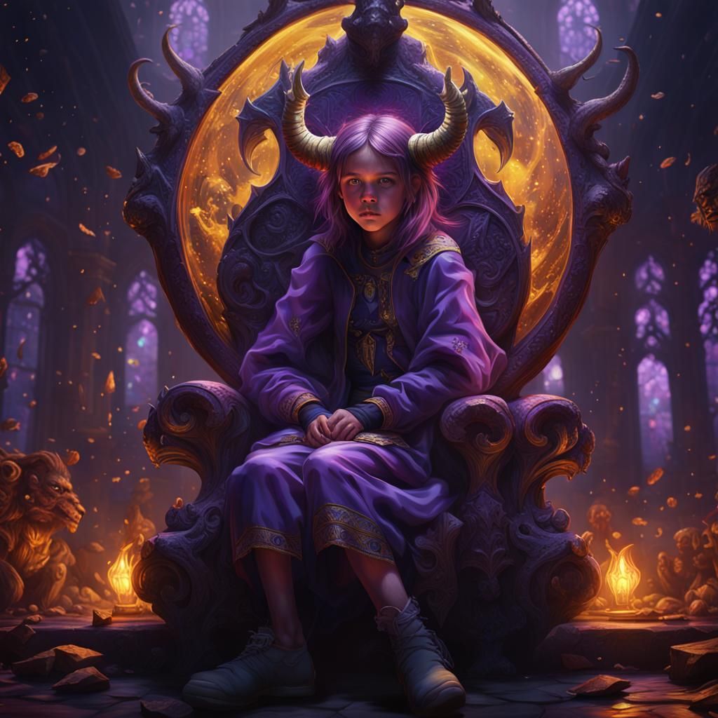 Young Girl on Devil's Lap: Dark Fantasy Art