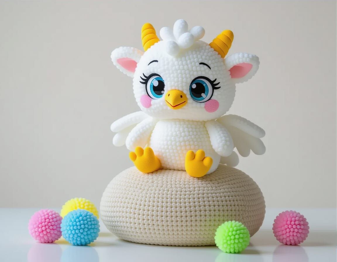 Cute Plushie Baby Griffin on Pom Rock in 3D