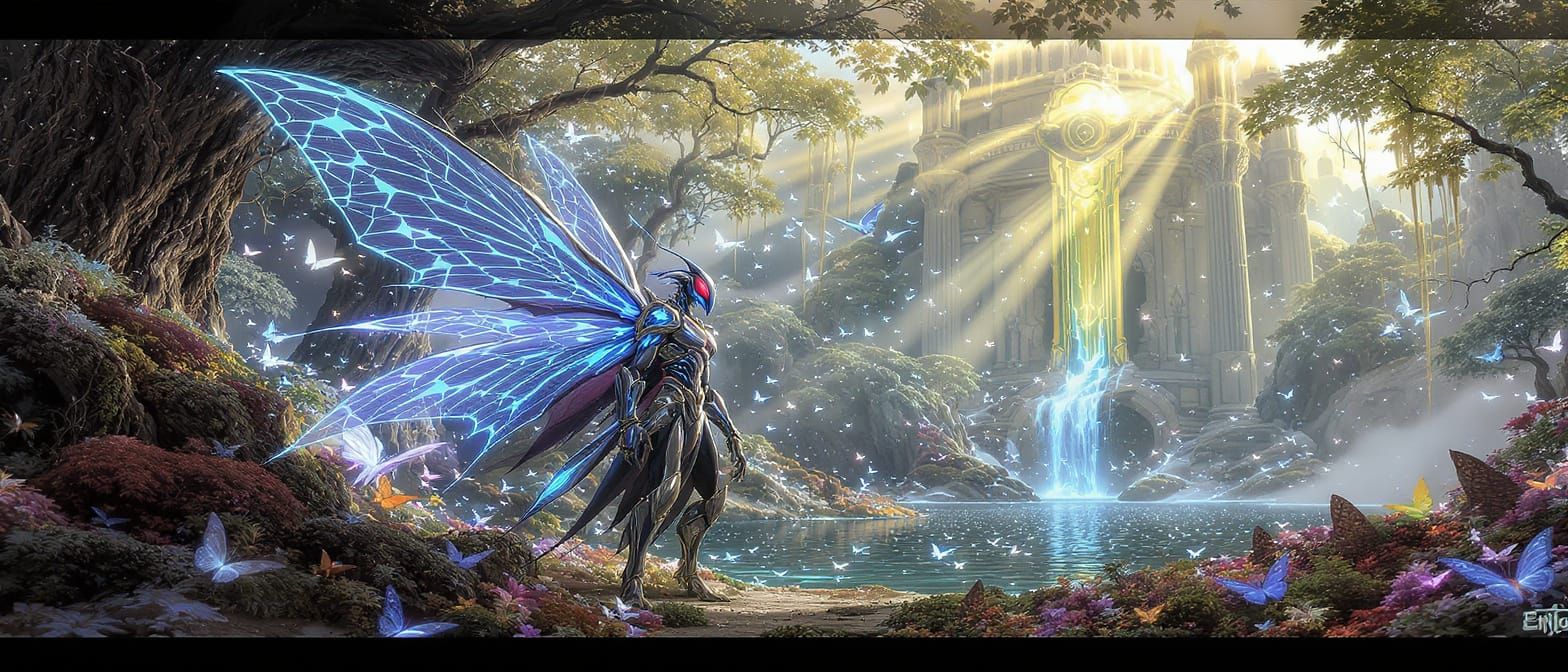 Insectoid Spirit Guardian in Mystical Forest Clearing