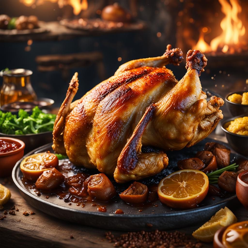 Detailed Digital Painting of a Roasted Chicken