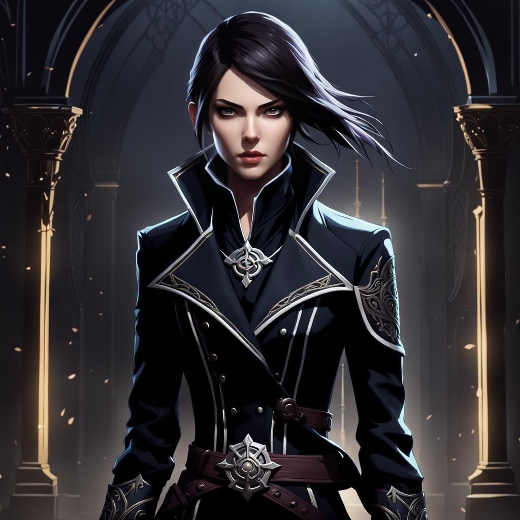 Fierce Dark-Haired Woman Portrait in Stylized Digital Art