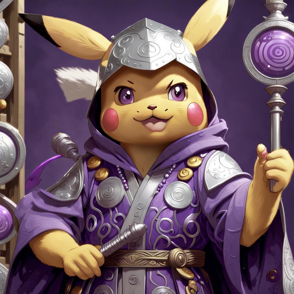 Pikachu in Coin Armor with Abacus Staff