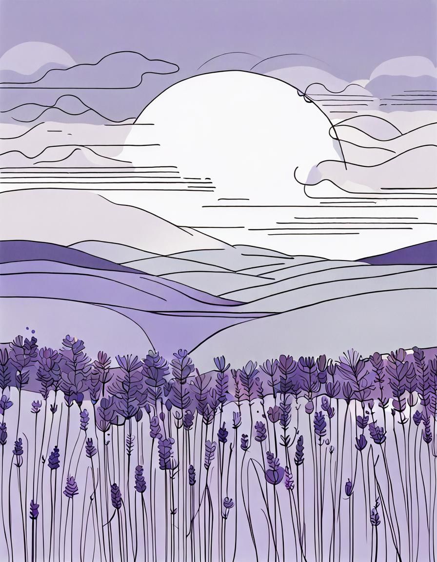 Surreal Japandi Landscape with Lavender Bloom