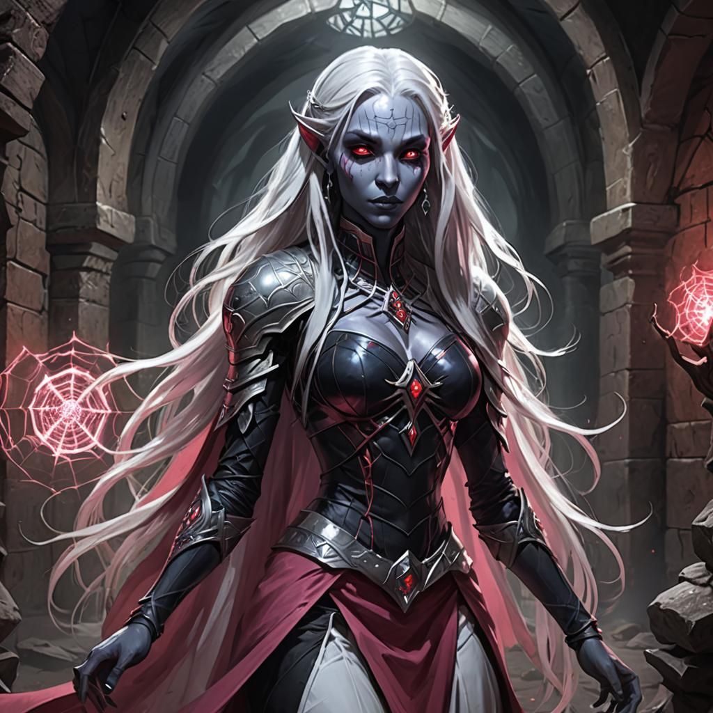 Drow Cleric of Lolth in Hyperreal Fantasy Style
