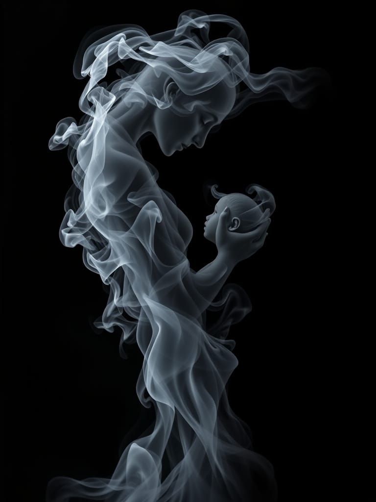 Mother and Child in Dramatic Smoke Form