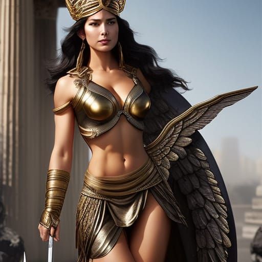 Athena Goddess in Bronze Armor: Digital Art Portrait