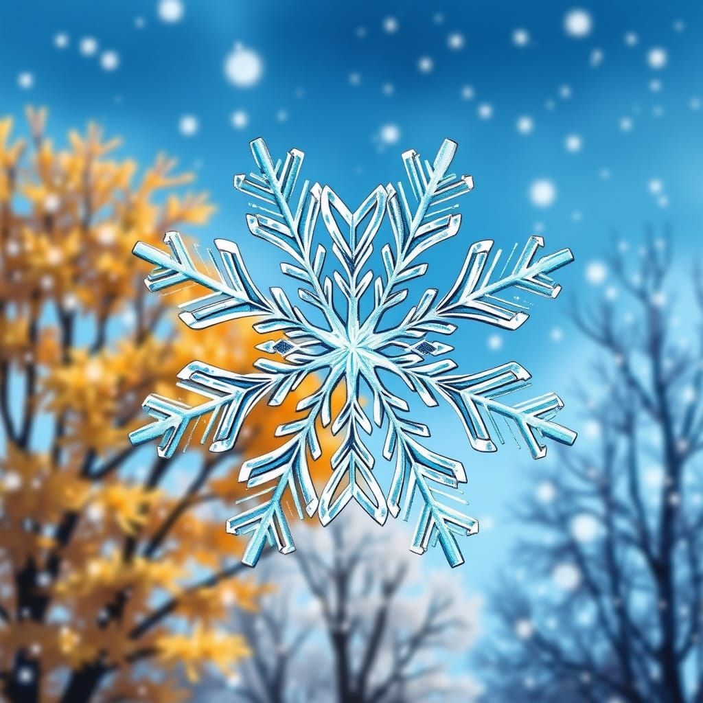 Snowflake in Four Seasons Alcohol Ink Line Art