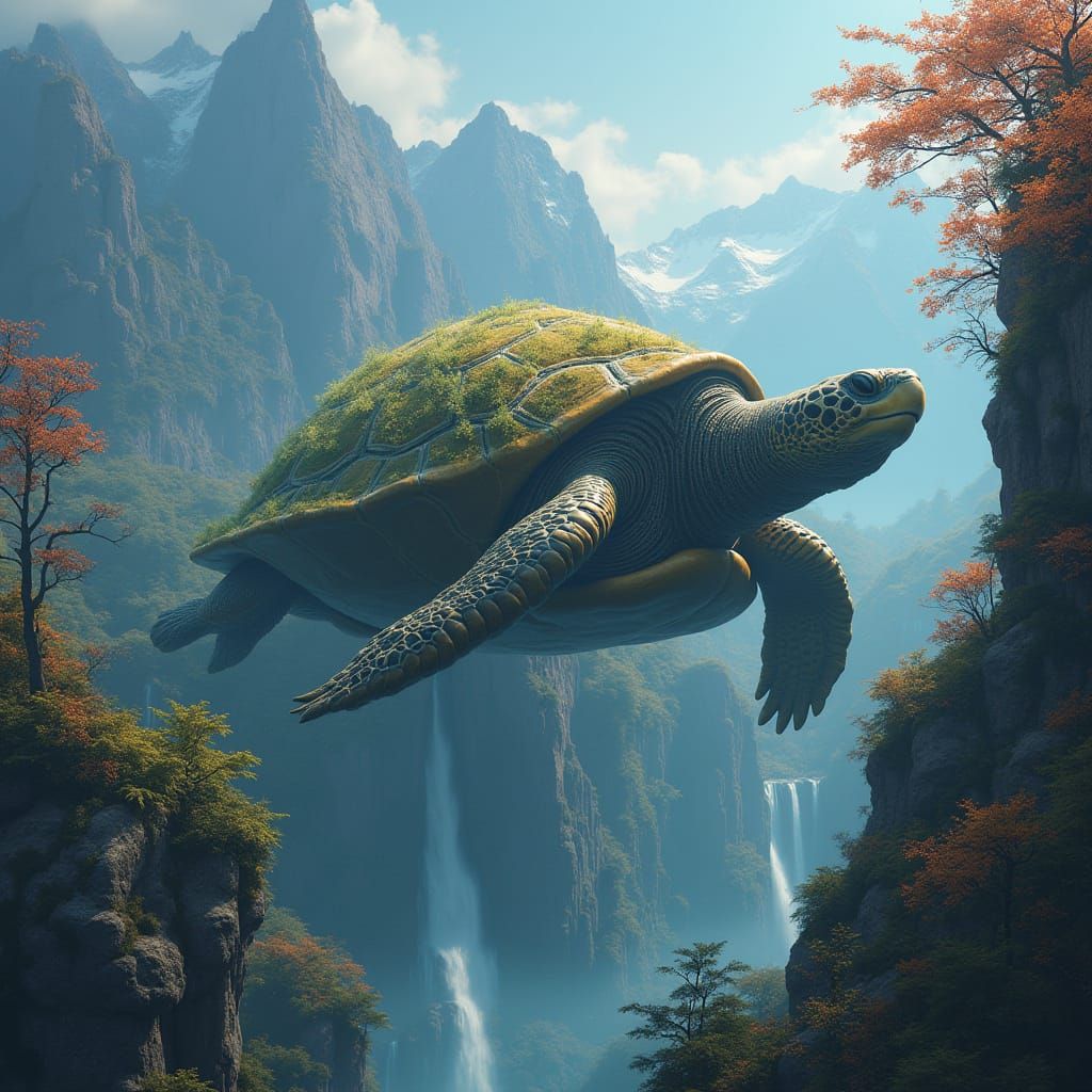 Ethereal Turtle Realm in Vibrant Matte Painting