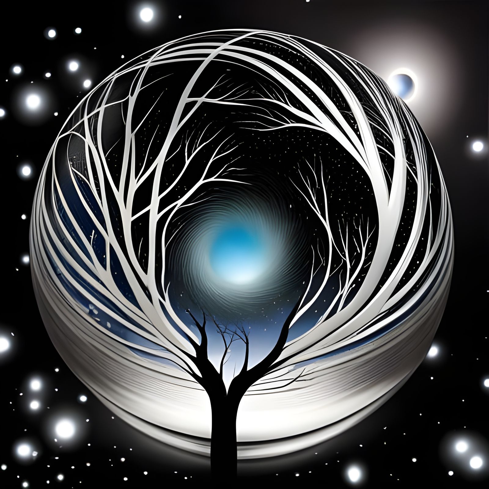 Tree and Stars Inside a Glass Orb